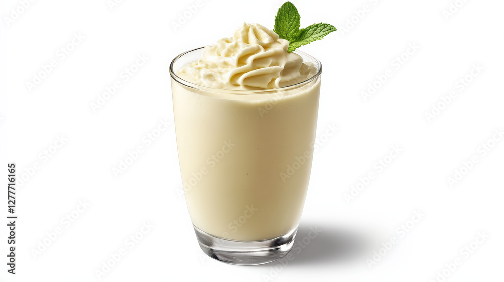 Creamy smoothie with whipped topping and mint garnish in clear glass, perfect for refreshing treat. Enjoy rich texture and delightful flavor Creamy smoothie with whipped topping and mint garnish in clear glass, perfect for refreshing treat. Enjoy rich texture and delightful flavor