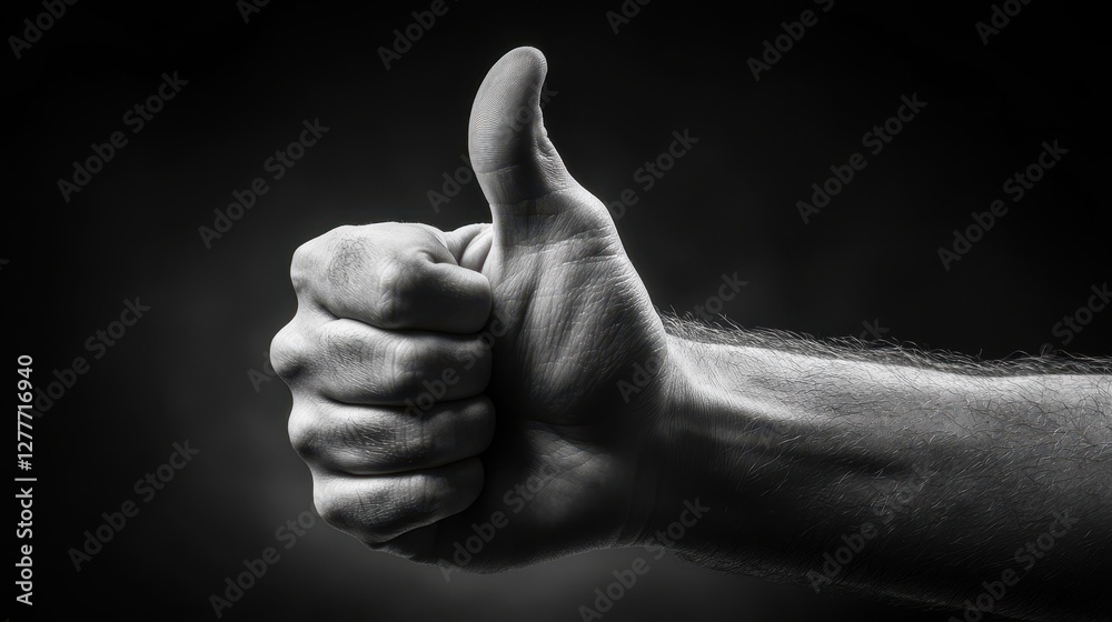 Hand Giving Thumbs Up Gesture in High Contrast Black and White Hand Giving Thumbs Up Gesture in High Contrast Black and White