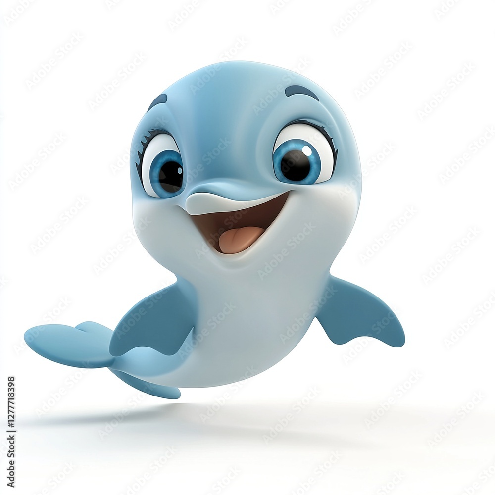 Happy Cartoon Dolphin D Render Aquatic Mammal Ocean Life Happy Cartoon Dolphin D Render Aquatic Mammal Ocean Life