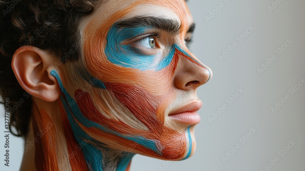 Naklejka premium Side profile of man with artistic face paint