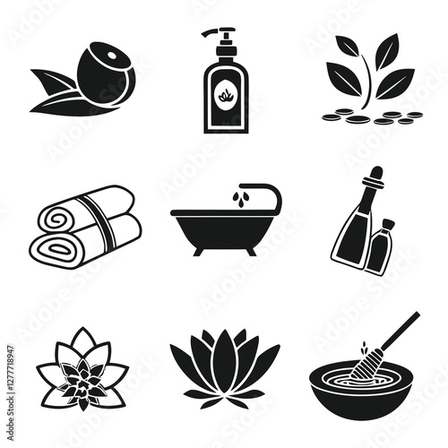 Icons set. Spa and body massage elements Editable stroke vector illustration Isolated on vector. 