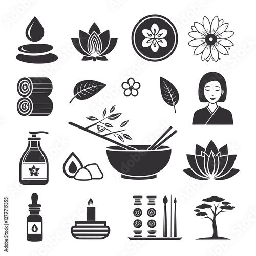 Icons set. Spa and body massage elements Editable stroke vector illustration Isolated on vector. 