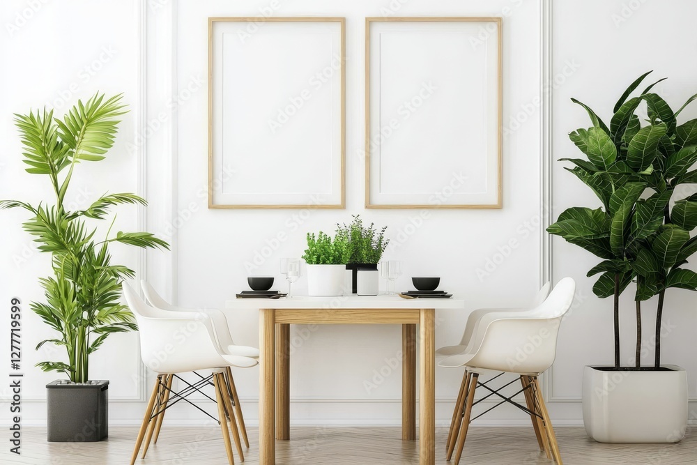 Fototapeta premium Beautiful room decor elements against a crisp white wall.