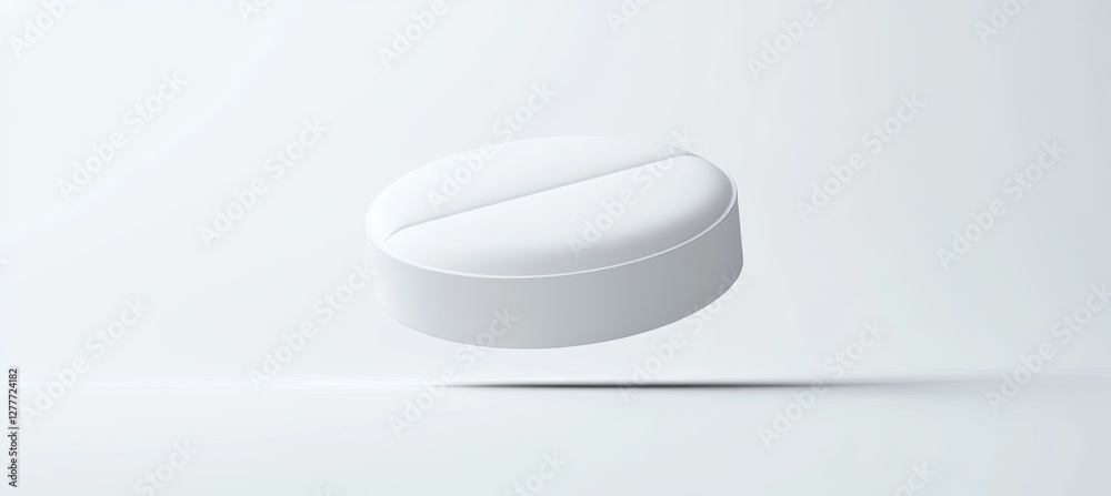 White pill levitating on a white surface White pill levitating on a white surface