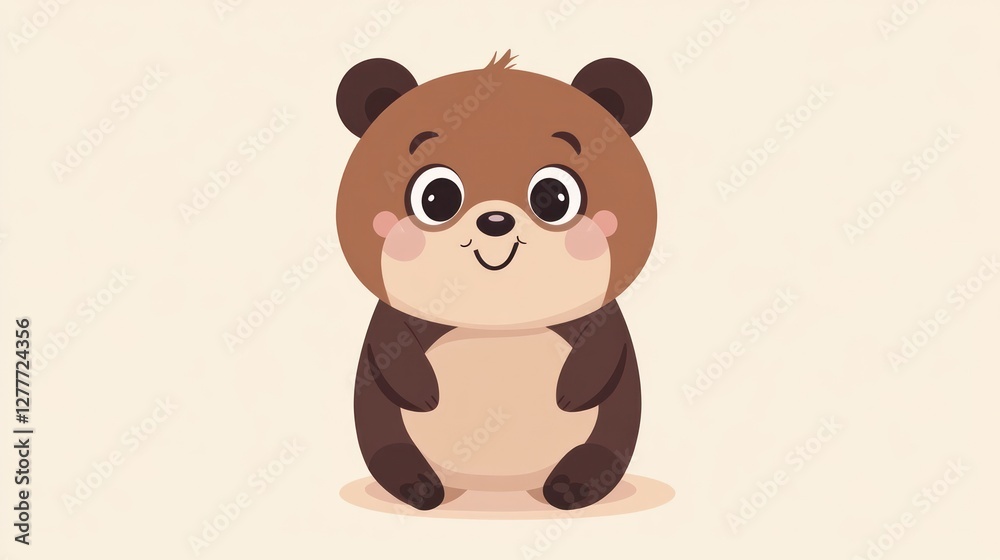 Naklejka premium Cute cartoon bear illustration, happy and friendly, chubby body, large eyes, adorable expression.