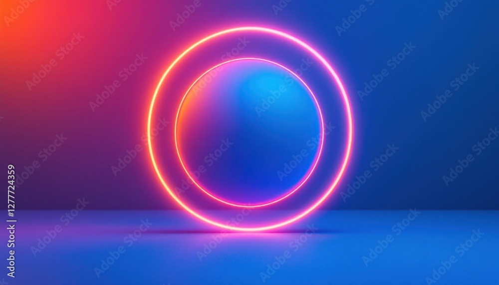 Obraz premium Glowing neon circles on vibrant blue and orange background