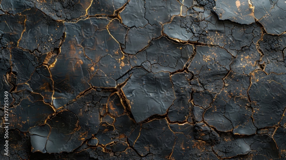 Fototapeta premium Cracked earth texture with dark and golden patterns