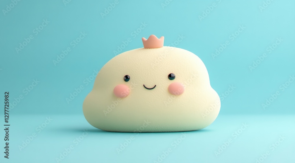 Cute Clay Cloud Character Happy Cartoon Isometric 3D Render Minimalist Design Pastel C Cute Clay Cloud Character Happy Cartoon Isometric 3D Render Minimalist Design Pastel C