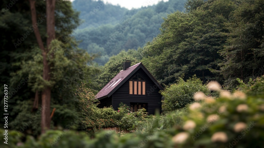 Secluded Black Cabin in Lush Green Forest Nature Escape Secluded Black Cabin in Lush Green Forest Nature Escape