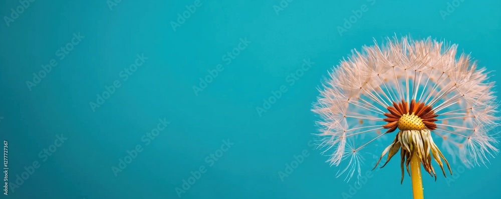 Obraz premium Captivating Close-Up of Vibrant Dandelion Seed Head Against Bright Turquoise Background