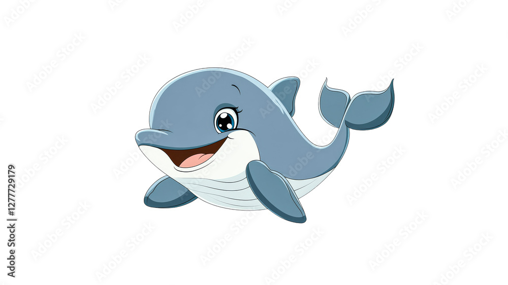 Obraz premium Happy cartoon dolphin swimming in the ocean