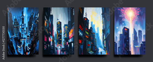  Set of Smart city and communication network concept. IoT (Internet of Things). Telecommunication. vector painting Illustration.