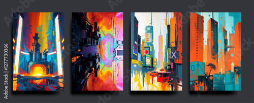  Set of Smart city and communication network concept. IoT (Internet of Things). Telecommunication. vector painting Illustration.