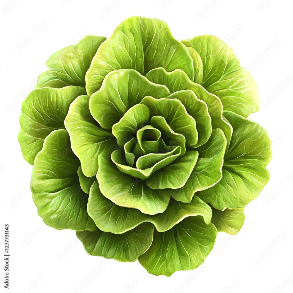 Obraz premium Hyper Detailed Butterhead Lettuce with Vibrant Green Leaves on White Background
