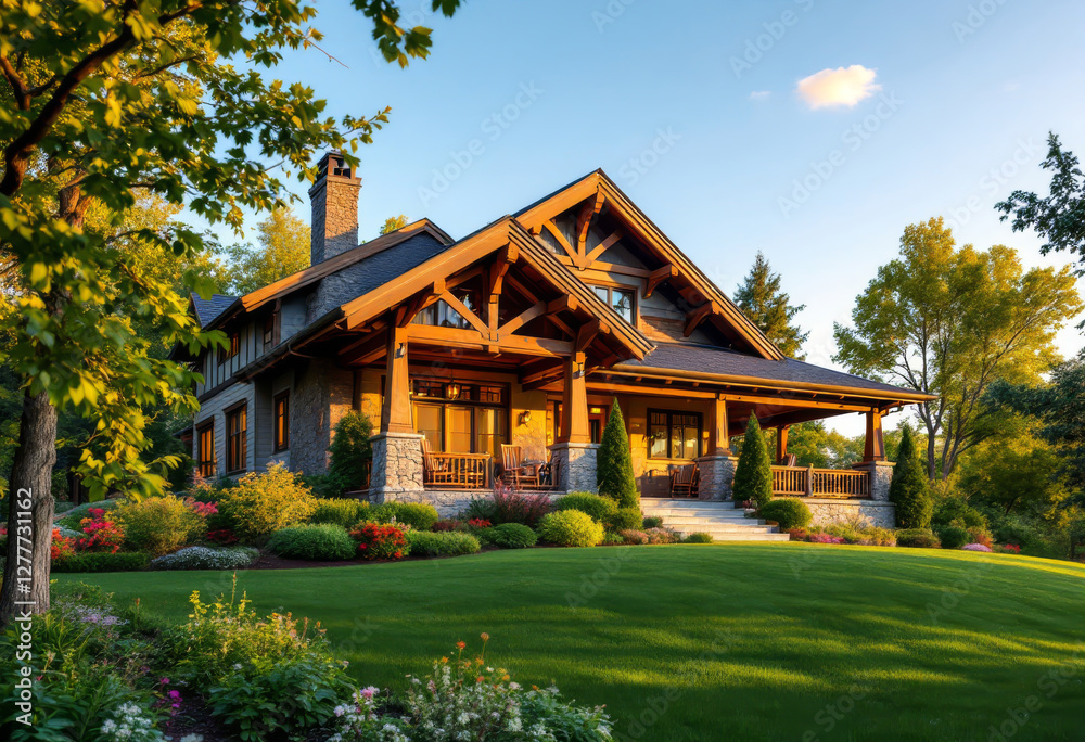 Beautiful timber framed house nestled in a lush green lawn Beautiful timber framed house nestled in a lush green lawn