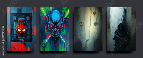 Set of Skull Fog in Dark Mist: A Halloween Acrylic Abstract Painting  vector Illustration.
