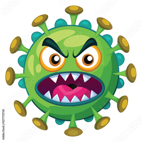 Angry and shaggy virus, cartoon character vector design on white background