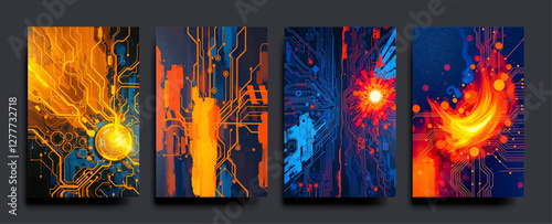 Set of Abstract  multicolor background banner  futuristic business data technology modern concept, vector acrylic painting style  Illustration.