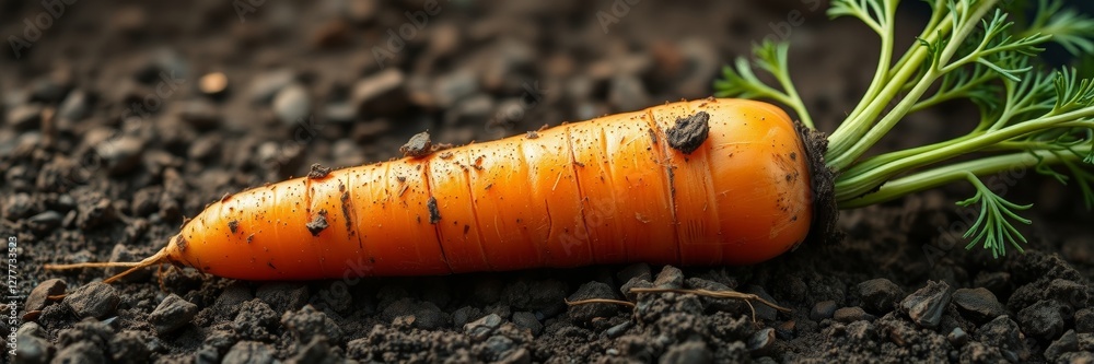 Fototapeta premium Fresh carrot with soil background
