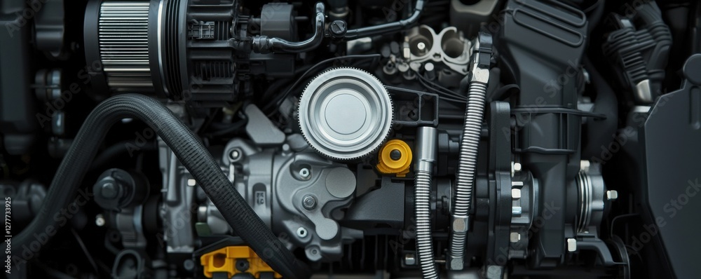 Fototapeta premium Detailed Close-up of a Modern Automotive Engine Showing Mechanical Components and Design Features
