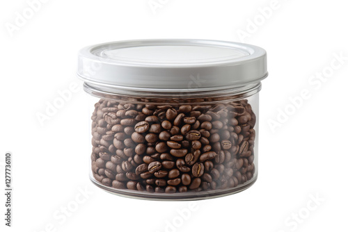 Detailed Coffee Beans Jar with Rich, Glossy Beans and Transparent Glass Design: Isolated on Transparent Background