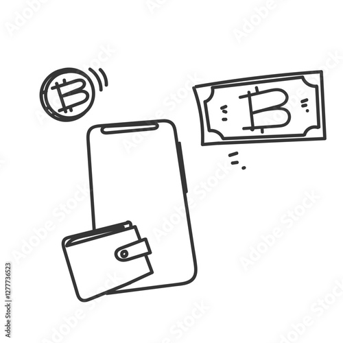 doodle crypto wallet illustration vector