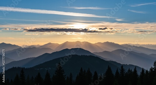 Beautiful sunrise landscape photo in the mountains