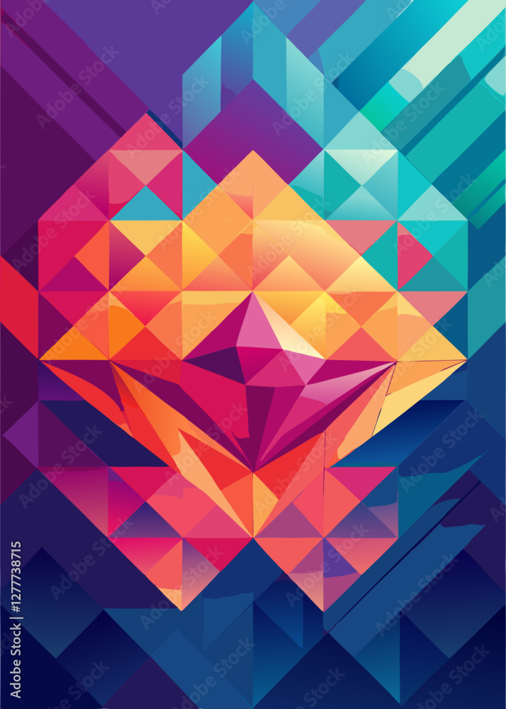 Fototapeta premium Geometric Abstraction: A vibrant and intricate display of geometric shapes, forming a mesmerizing mosaic of colors and patterns.