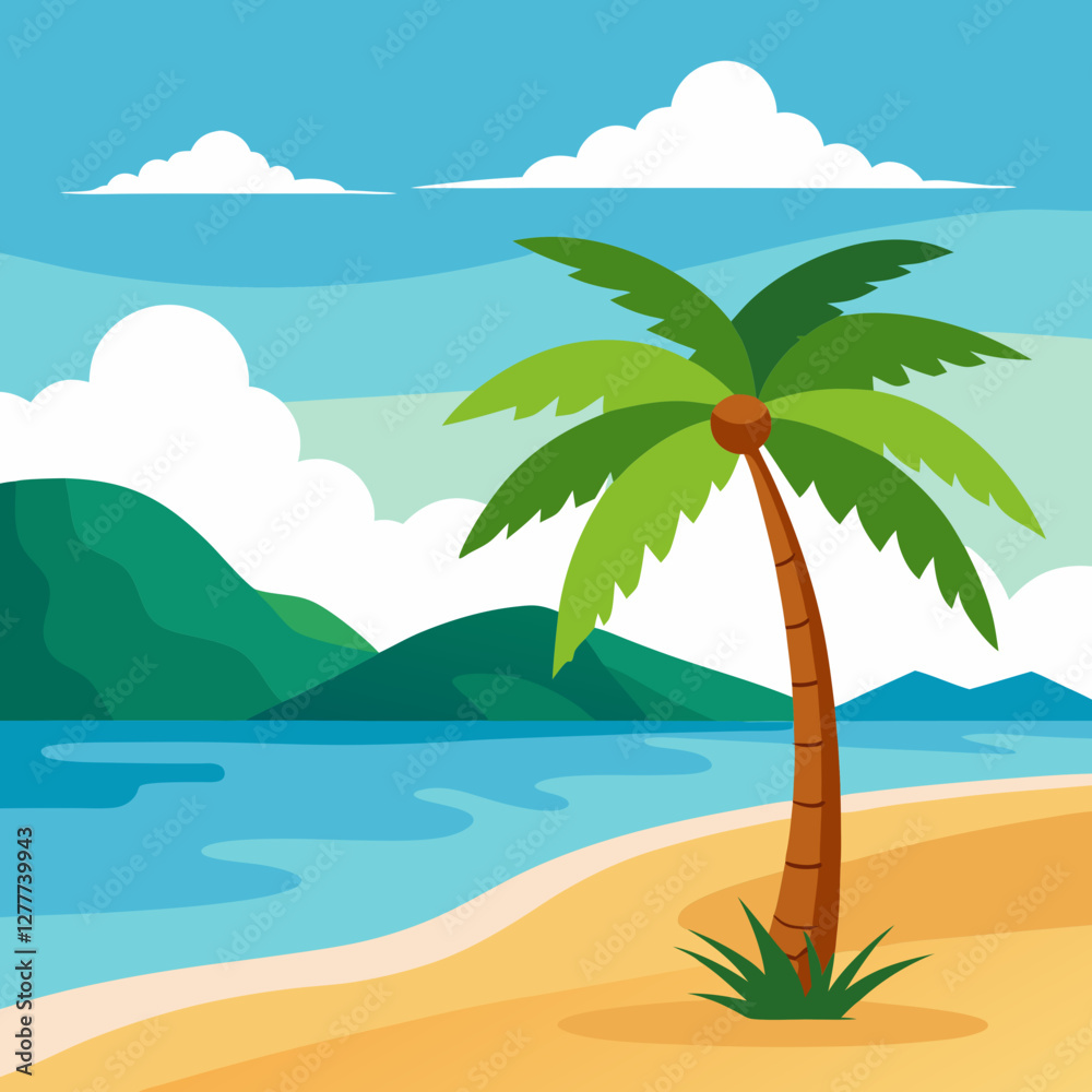 Fototapeta premium tropical island with palm trees vector illustration