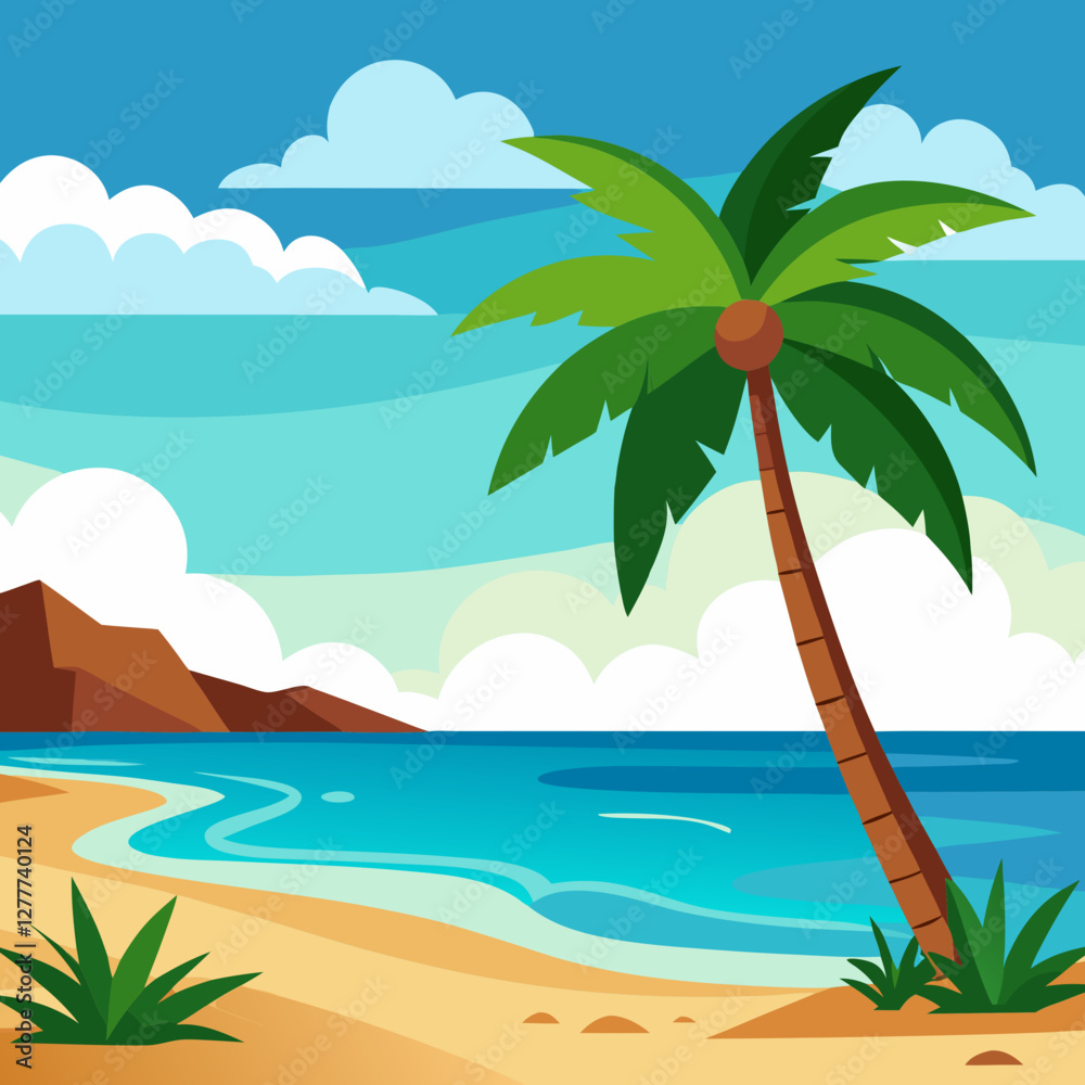 Fototapeta premium tropical island with palm trees vector illustration