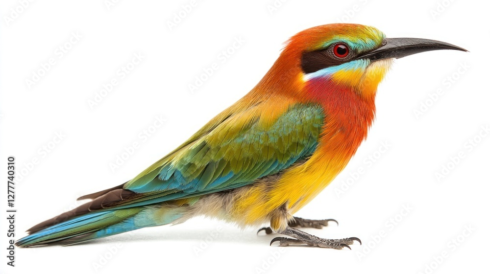 Fototapeta premium Colorful bee-eater bird profile, white background, wildlife