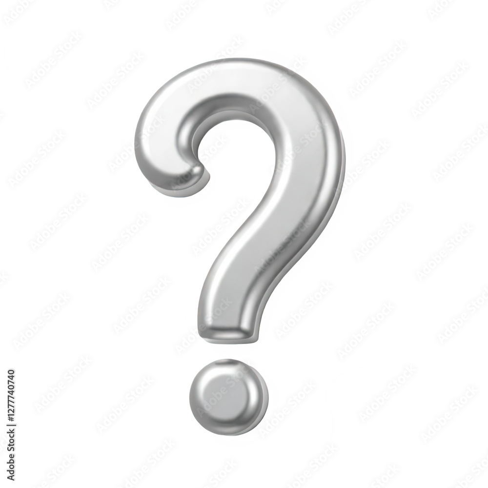 Fototapeta premium 3d Rendering of a Shiny Silver Question Mark on a Transparent Background