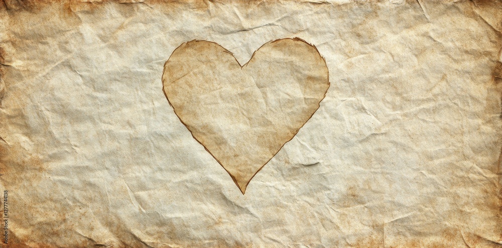 Fototapeta premium Heart shape cut out of antique paper background texture