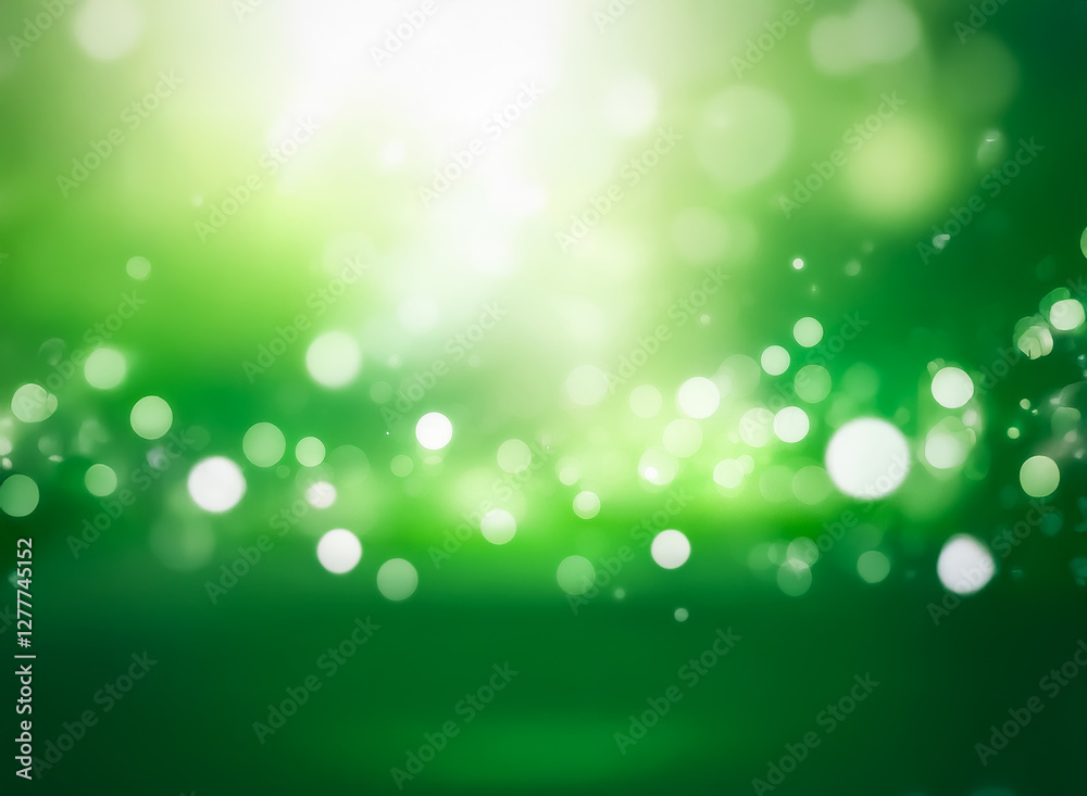 Vibrant green abstract background featuring soft, glowing bokeh lights that create a dreamy and ethereal atmosphere with a bright light source from above. Vibrant green abstract background featuring soft, glowing bokeh lights that create a dreamy and ethereal atmosphere with a bright light source from above.