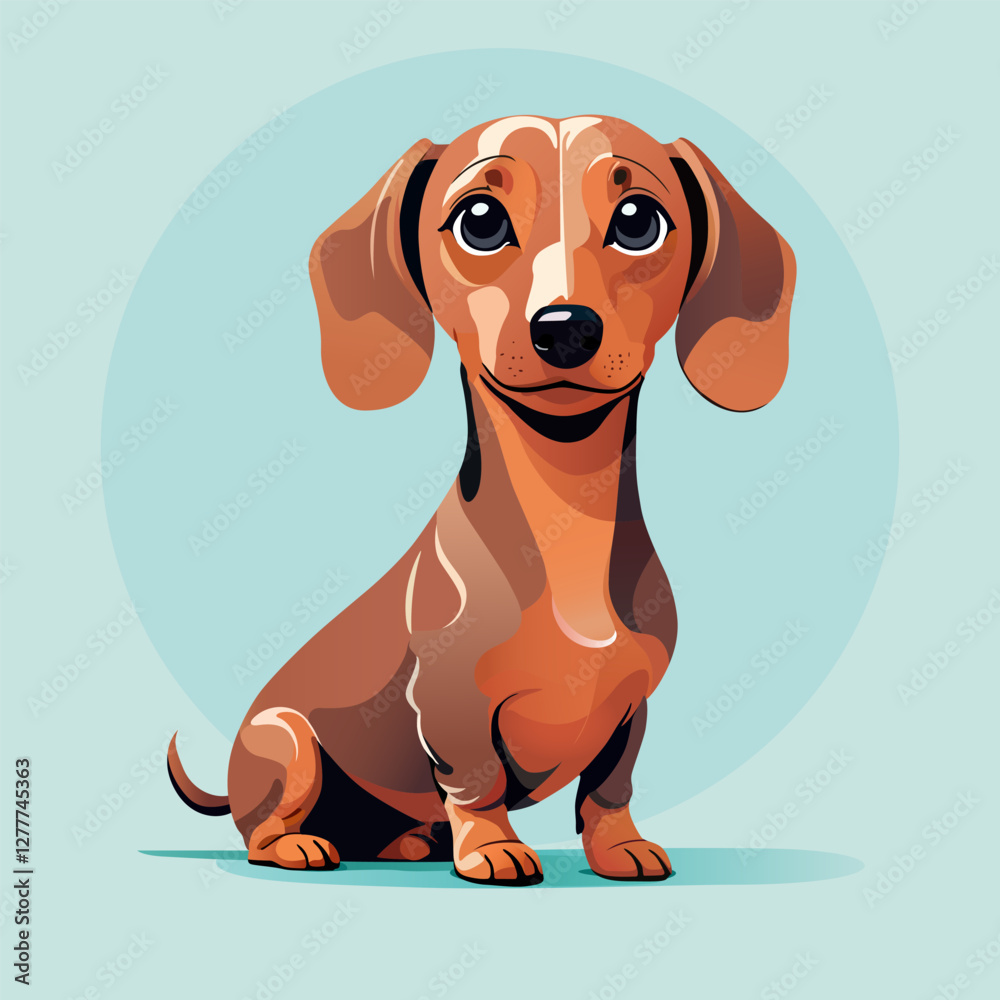 Cute dachshund, pet, handmade drawing vector illustration, poster, banner, isolated on background