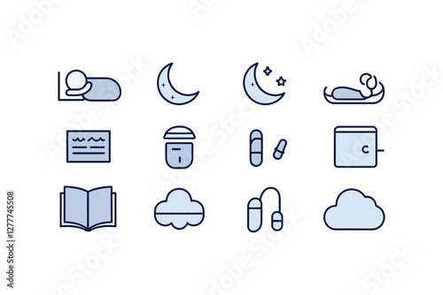 Sleep Line Icon Set - Outline Icons for Night Rest, Lullaby, and Bedtime Story