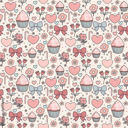Lovely Cupcake Seamless Pattern in Pastel Theme