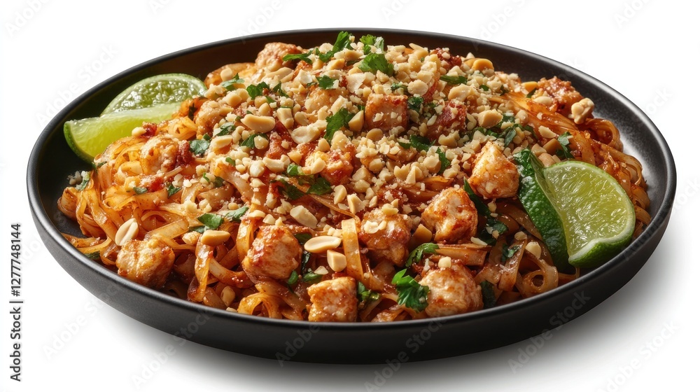 Delicious Pad Thai with Chicken, Lime, and Peanuts Delicious Pad Thai with Chicken, Lime, and Peanuts