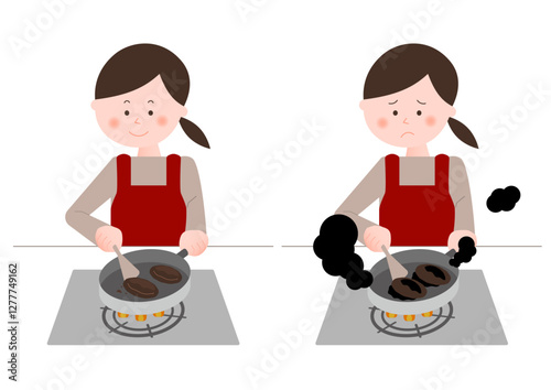 お肉を焦がしてしまった女性