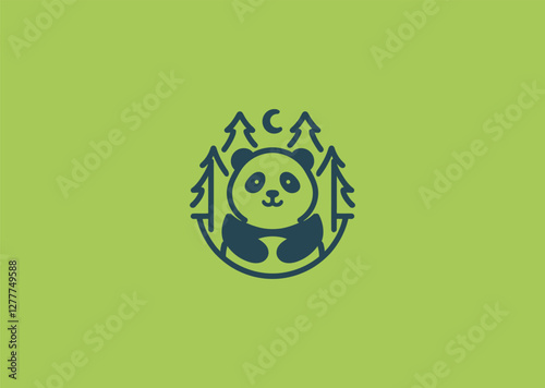 A sitting panda with bamboo leaves, symbolizing peace, cuteness, and wildlife conservation. photo