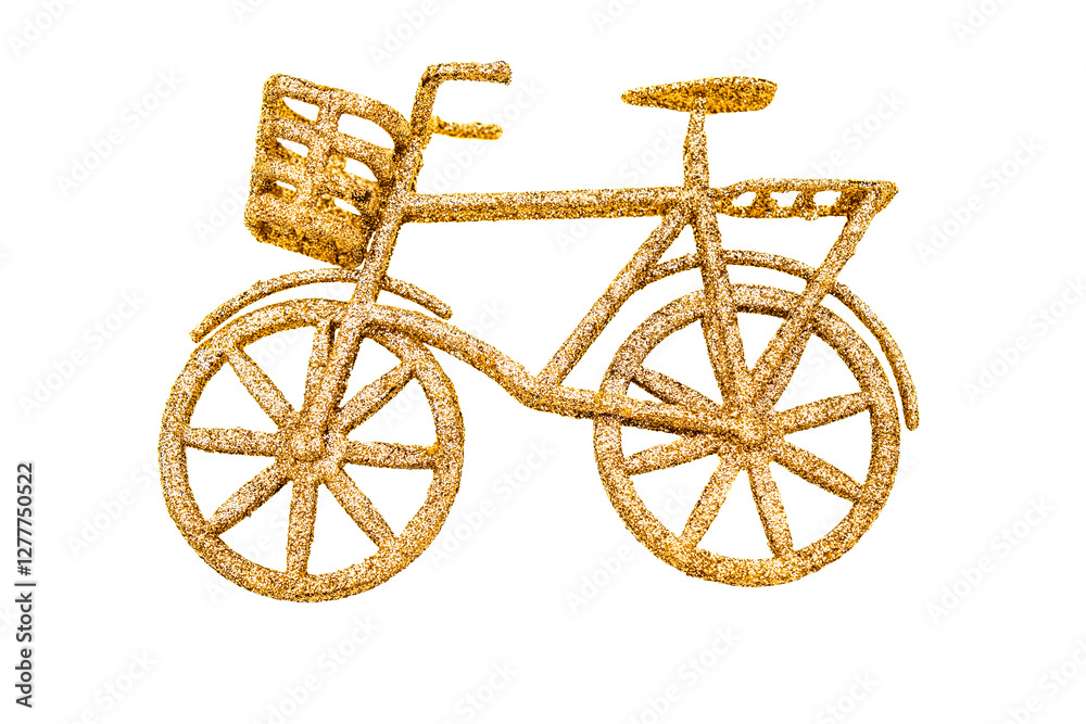 Fototapeta premium A golden toy bike on a white background