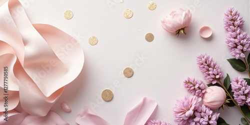 Abstract Gold Foil Texture A white background with a subtle gold foil texture and abstract, organic shapes in soft pink
