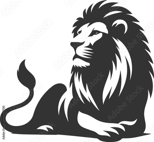 Silhouette of a lion sitting calmly gazing into the distance