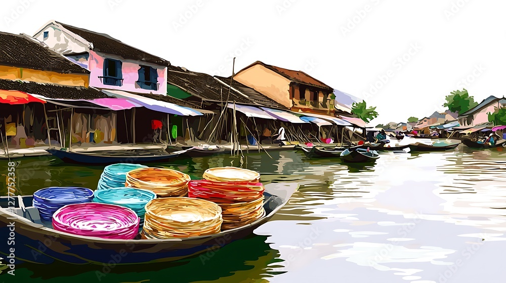 Obraz premium Vibrant Floating Market Scene in Hoi An, Vietnam.