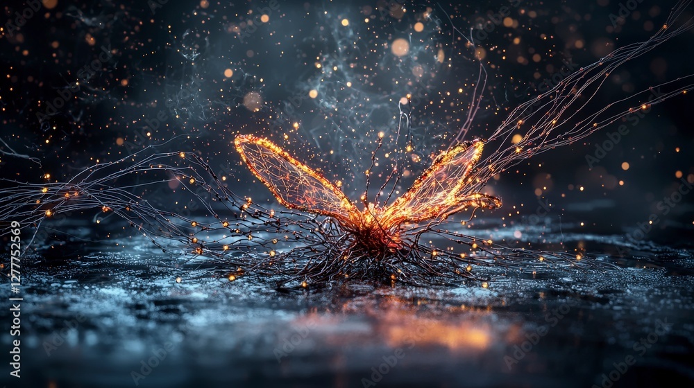 Naklejka premium Futuristic emotional machine learning butterfly digital realm abstract art night creative vision