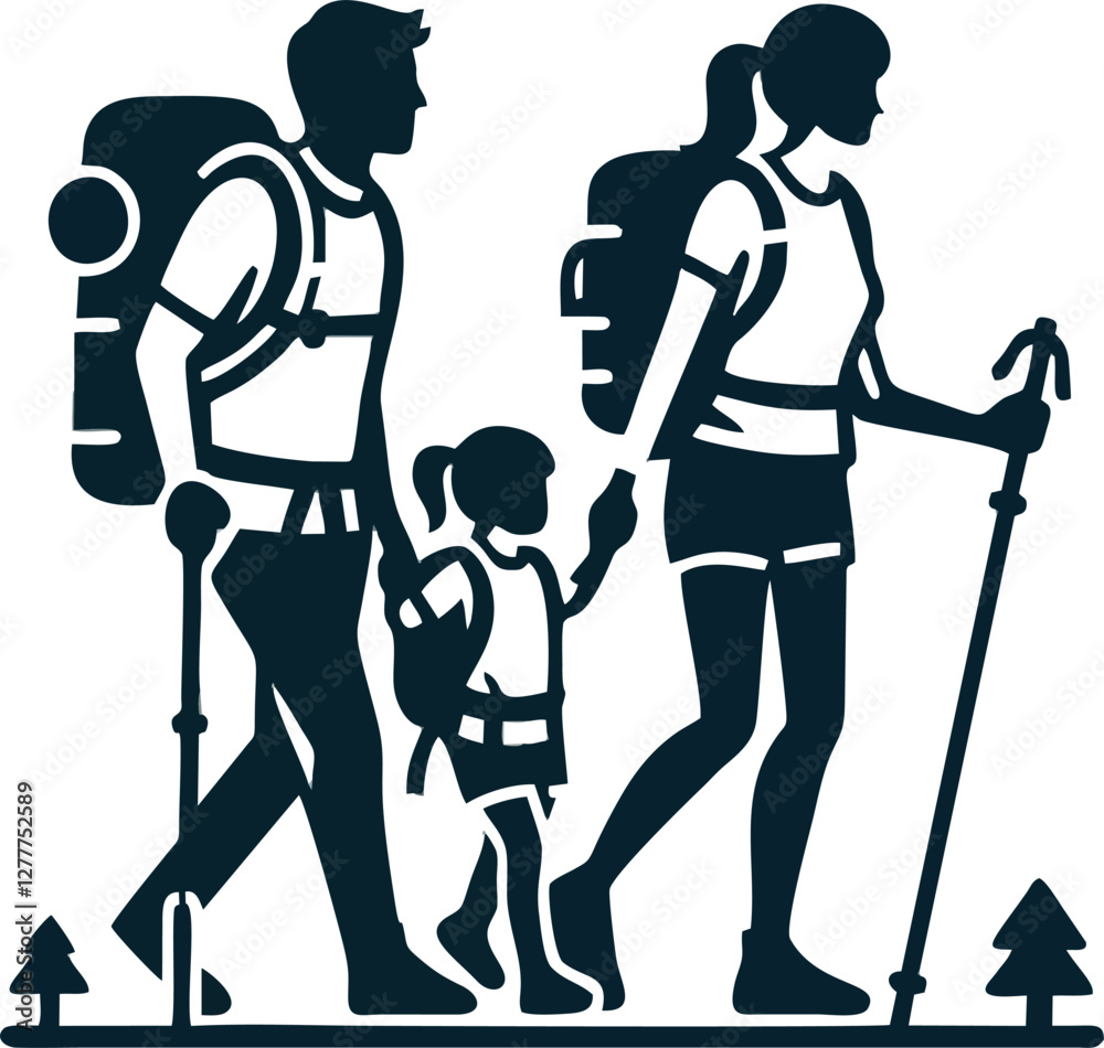 Obraz premium Family Trekking Through Scenic Nature – Editable Clipart