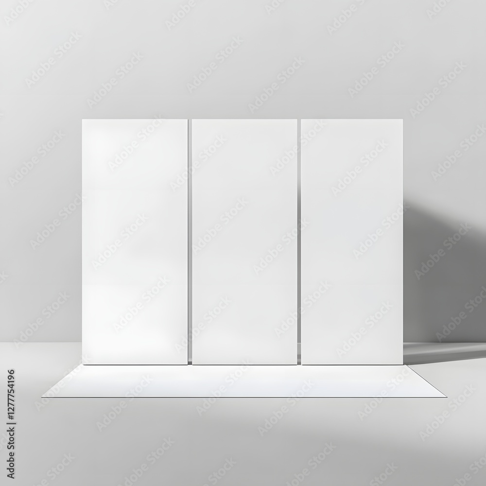 Minimalist White Modular Stand Mockup with Symmetrical Wall Display Minimalist White Modular Stand Mockup with Symmetrical Wall Display
