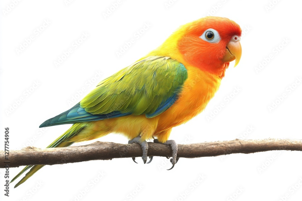 Vibrant Sun Conure Parrot Perched on Branch Exotic Bird Colorful Feathers Wildlife