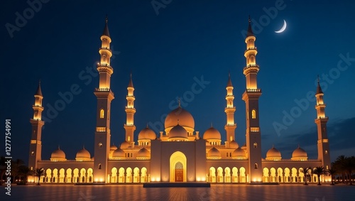 beautiful night view of mosque islamic ramadhan