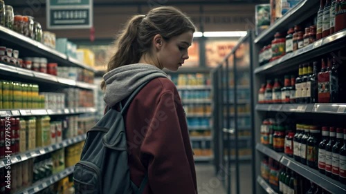 Conscious Shopper Analyzing Nutrition, Prices, and Ingredients in Supermarket, Smart Consumer Making Informed Choices While Grocery Shopping 